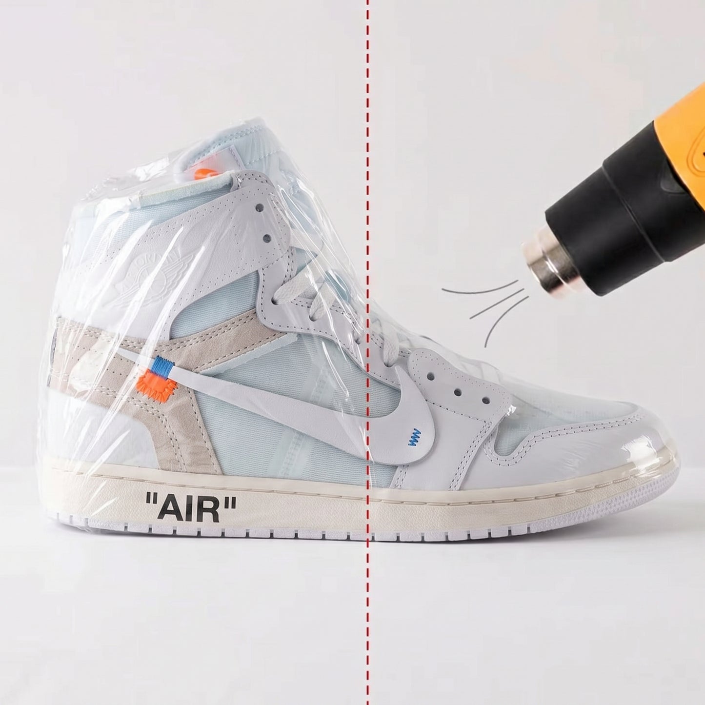 Sellado al vacío de zapatillas con plástico termocontraíble