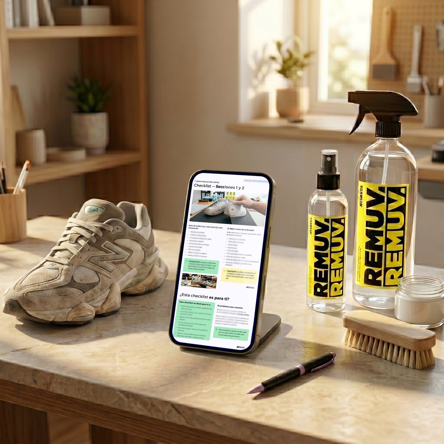 Plantilla digital para organizar pedidos de limpieza de zapatillas